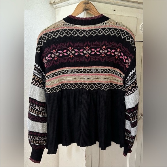 Free People | Women’s Black/Purple/Metallic Cabin Fever Swit FairIsle Sweater XS - Picture 8 of 16